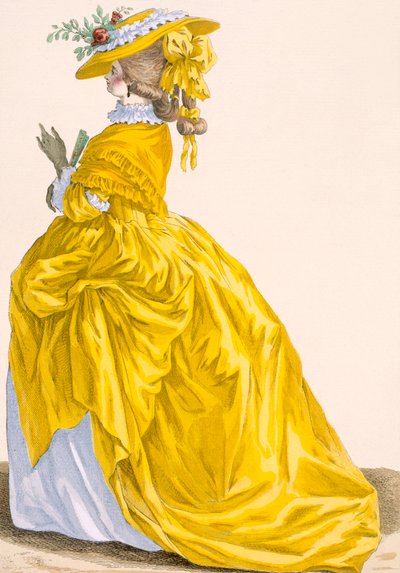 «Robe en Foureau», gravada por Bacquoy, placa no.187 de «Galeries des Modes et Costumes Francais», c.1778-87 99: vestuário; vestido tradicional; traje tradicional; moda; illust de Pierre Thomas Le Clerc